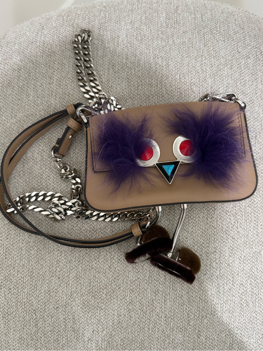 Fendi Monster Micro Hypnoteyes Crossbody Bag Fox Fur & GenuineLeather